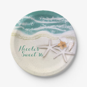 Assiettes En Carton Étoiles de mer sur la plage Eau de mer sarcelle Fê