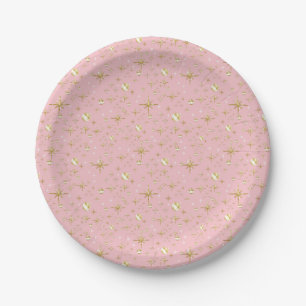 Assiettes En Carton étoiles de parties scintillant or, rose et or