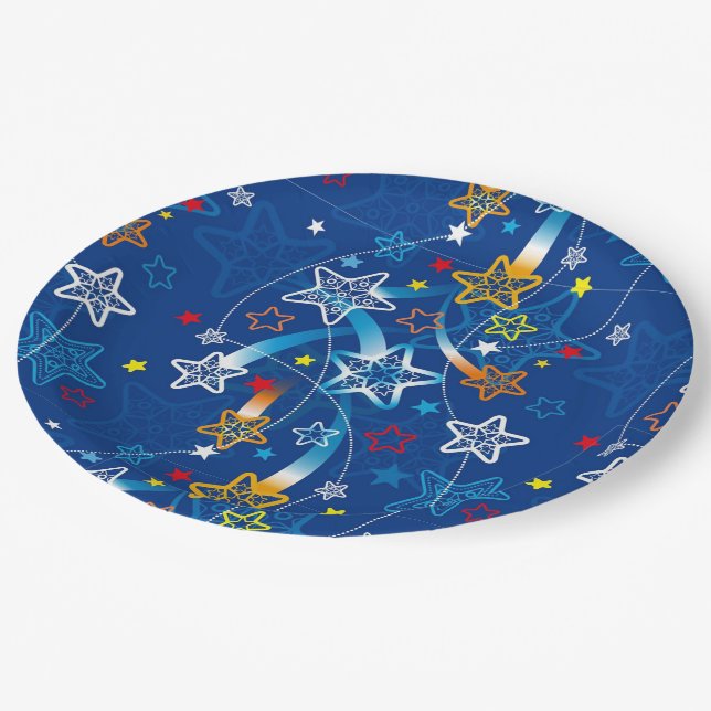 Assiettes En Carton Étoiles de tir bleu Plaques de papier Motif (Angle)