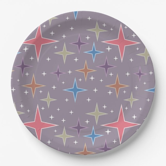 Assiettes En Carton Étoiles du Moyen-siècle de l'âge atomique (Devant)