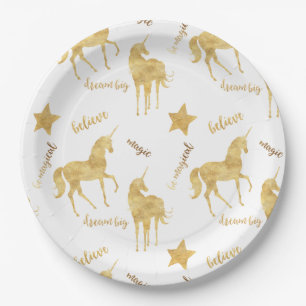 Assiettes En Carton Étoiles d'Unicornes d'Or Inspirationnelles