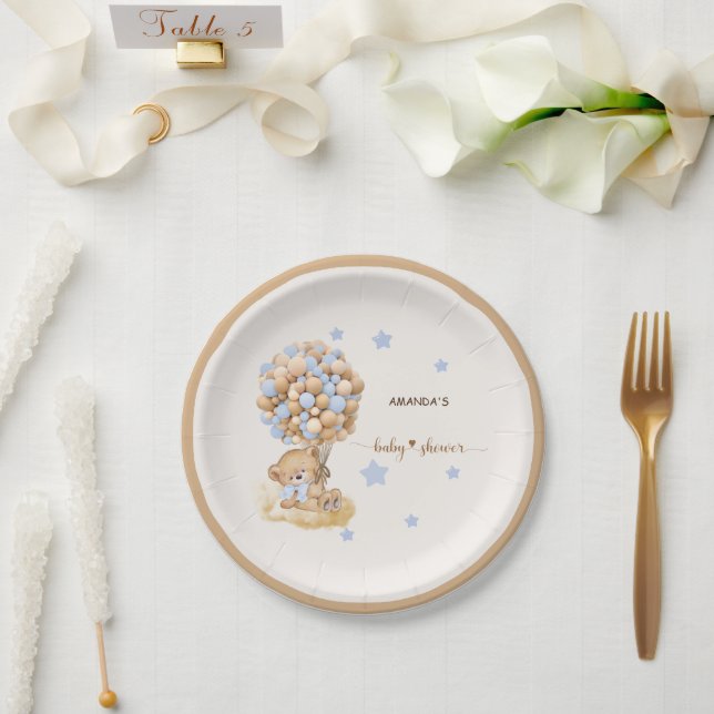 Assiettes En Carton Étoiles et ballons bleu poussière (Mariage)