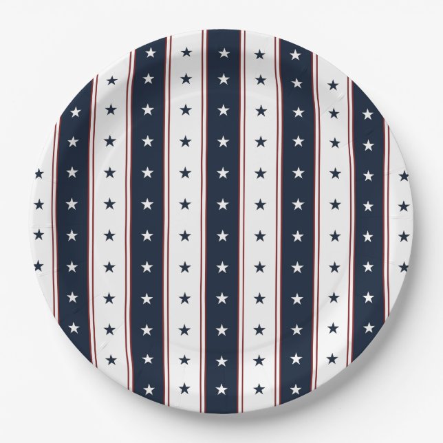 Assiettes En Carton Étoiles et bandes (Devant)
