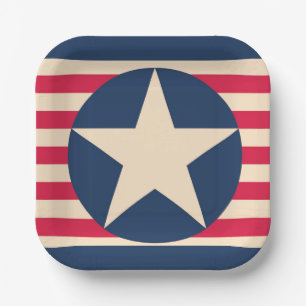 Assiettes En Carton Étoiles et bandes patriotiques vintage