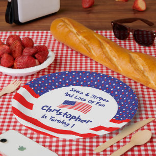 Assiettes En Carton Étoiles et rayures 1er anniversaire
