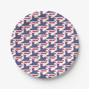 Assiettes En Carton Étoiles et rayures patriotiques modernes Rouge Bla
