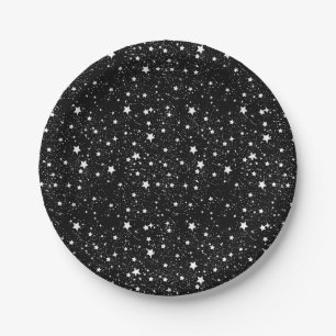 Assiettes En Carton Étoiles noires et blanches dispersées