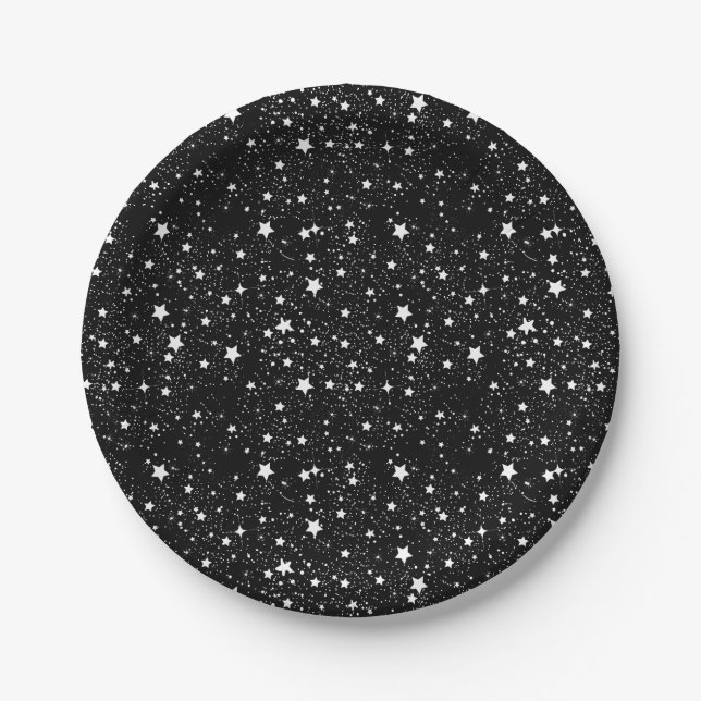 Assiettes En Carton Étoiles noires et blanches dispersées (Devant)