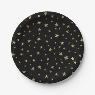 Assiettes En Carton Étoiles noires et dorées Nuit étoilée Fête céleste