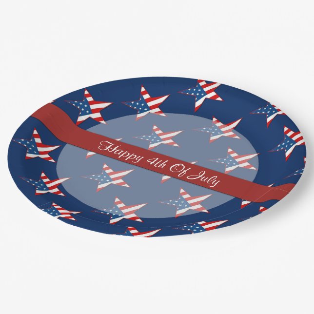 Assiettes En Carton Étoiles Patriotiques Quatrièmement De Juillet Plaq (Angle)