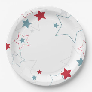 Assiettes En Carton Étoiles patriotiques rouges blanches et bleues