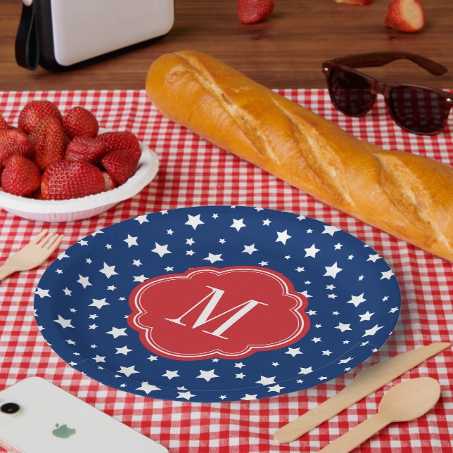 Assiettes En Carton Étoiles patriotiques rouges blanches et bleues Mon (Pique-nique)