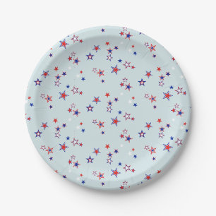 Assiettes En Carton Étoiles rouges, blanches et bleues éparpillées
