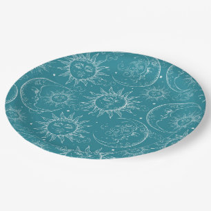 Assiettes En Carton Étoiles Turquoises de la magie Vintage de Sun Moon
