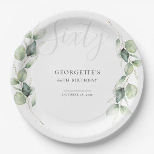 Assiettes En Carton Eucalyptus 60e fête d'anniversaire adulte