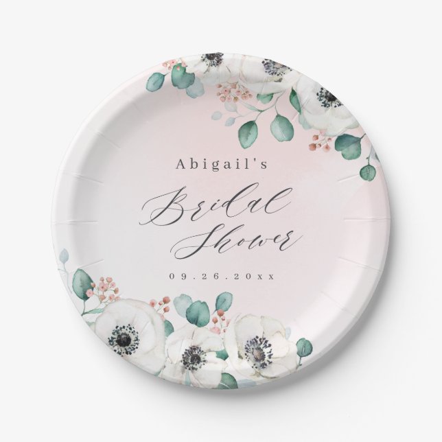 Assiettes En Carton Eucalyptus anemone floral rustique douche nuptiale (Devant)