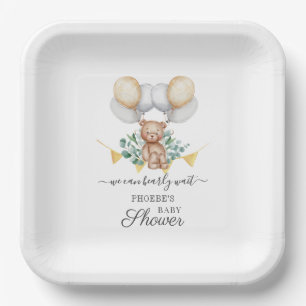 Assiettes En Carton Eucalyptus Baby Shower Ours à peine attendre & Bal