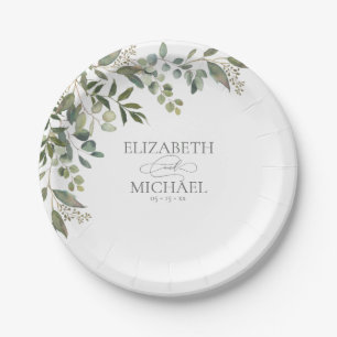 Assiettes En Carton Eucalyptus Botanique Sage Vert Papier Mariage Plat