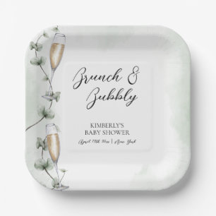 Assiettes En Carton Eucalyptus Brunch Champagne Baby shower de jardin