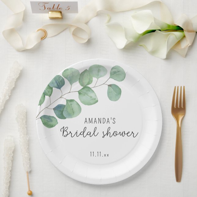 Assiettes En Carton Eucalyptus - douche nuptiale (Mariage)