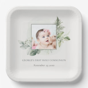 Assiettes En Carton Eucalyptus Fern Foliage Photo Première Communion S