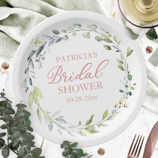 Assiettes En Carton Eucalyptus Fête des mariées de couronne verte (Créateur téléchargé)