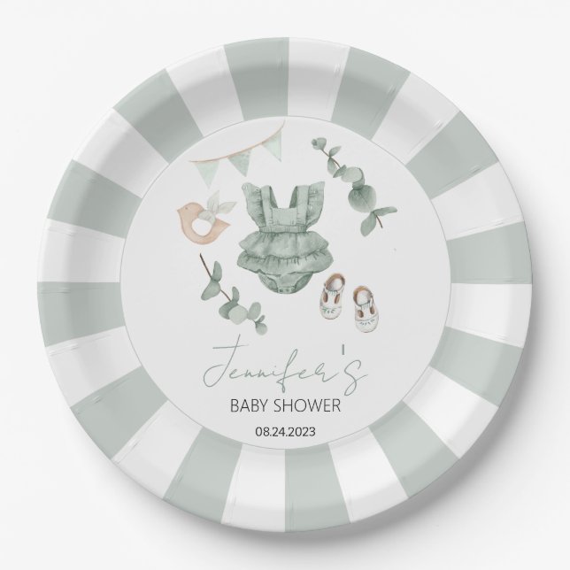 Assiettes En Carton Eucalyptus fille vêtements baby shower plaques de  (Devant)