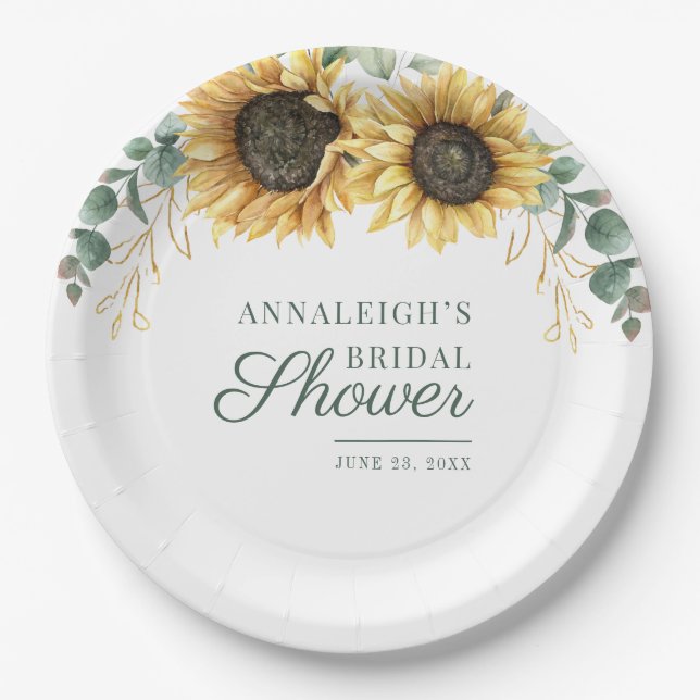 Assiettes En Carton Eucalyptus floral Tournesol Fête des mariées verte (Devant)