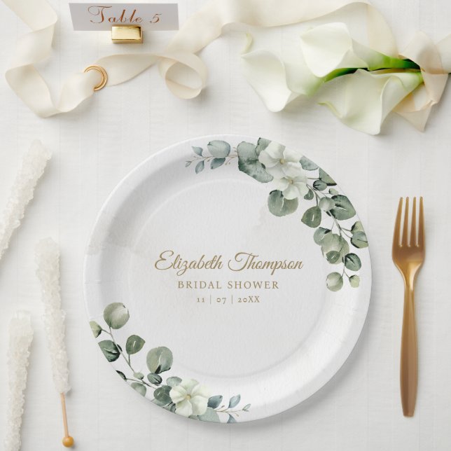 Assiettes En Carton Eucalyptus Greenery Elegant Bridal Shower (Mariage)
