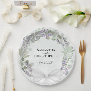Assiettes En Carton Eucalyptus & Lavender Wreath Watercolor Mariage