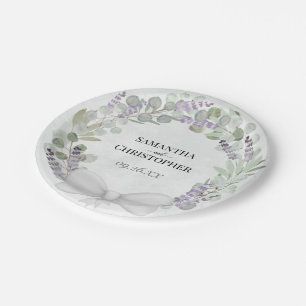 Assiettes En Carton Eucalyptus & Lavender Wreath Watercolor Mariage
