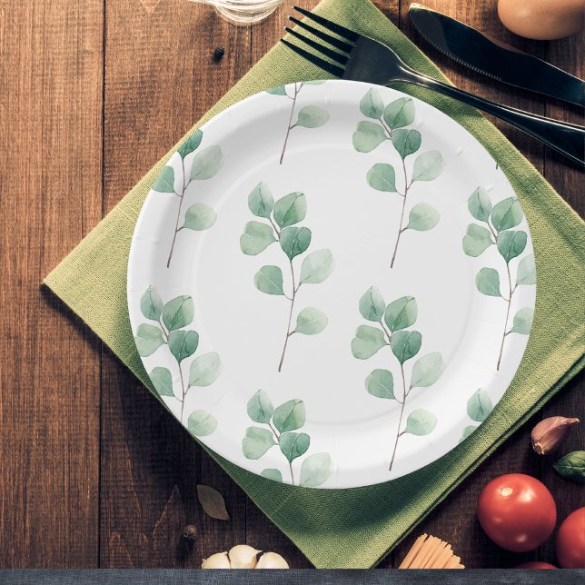 Assiettes En Carton Eucalyptus Motif vert (Créateur téléchargé)