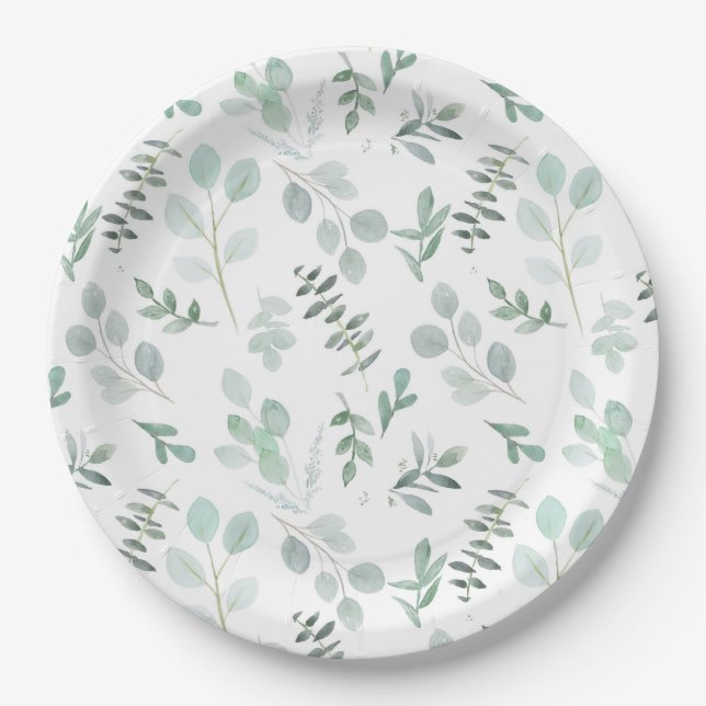 Assiettes En Carton Eucalyptus Party ou plaque de douche Mint (Devant)