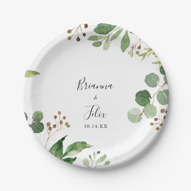 Assiettes En Carton Eucalyptus Simple Brown Mariage  Gâteau (Devant)