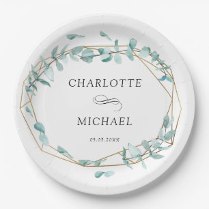 Assiettes En Carton Eucalyptus vert or