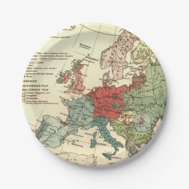 Assiettes En Carton Europe Carte Pays Antique Mondiale (Devant)