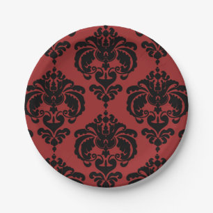 Assiettes En Carton Événement de mariage vintage rouge foncé et noir à