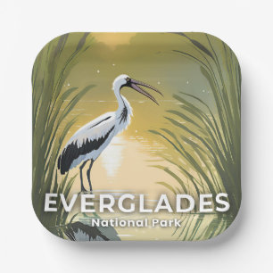Assiettes En Carton Everglades National Park Cigogne à l'aquarelle