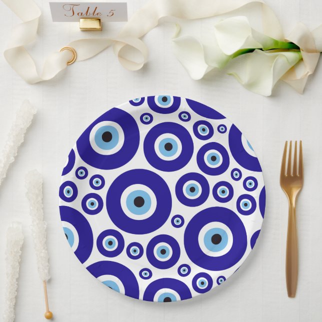 Assiettes En Carton Evil Eye Pattern, Greek Eye, Turkish Eye, Nazar (Mariage)