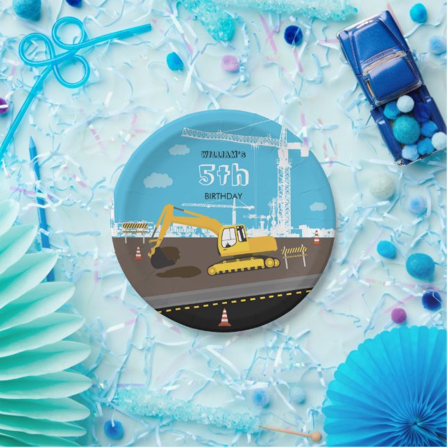 Assiettes En Carton Excavateur Camion de construction Camions fête d'a (Fête)