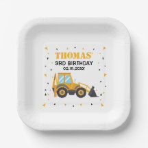 Excavator Construction Birthday Paper Plates