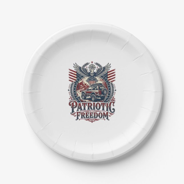 Assiettes En Carton Explorateur de route désertique patriotique (Devant)