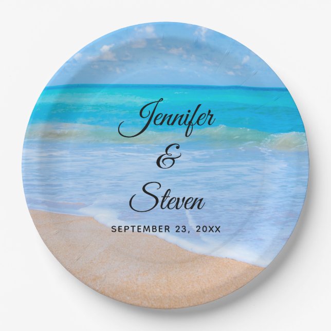 Assiettes En Carton Extraordinaire Beach Tropical Scene Photo Mariage (Devant)