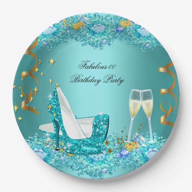Assiettes En Carton Fabuleuse Parties scintillant bleue Turquoise (Devant)
