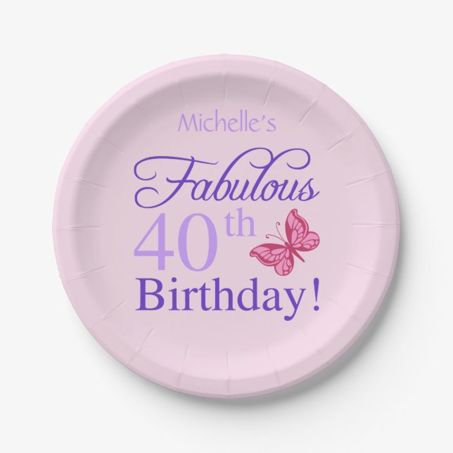 Assiettes En Carton Fabuleux 40e anniversaire pour les femmes (Devant)