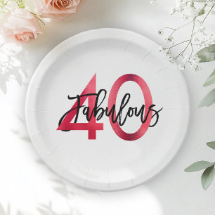 Assiettes En Carton Fabuleux 40e   Moderne Elegant Chic Red Anniversai