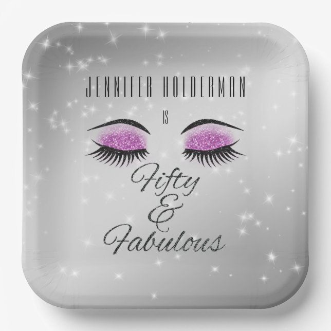 Assiettes En Carton Fabuleux 50 Plaques de Carré Black Hot Pink Glam (Recto)