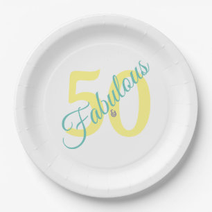 Assiettes En Carton Fabuleux Turquoise jaune Simple moderne 50e annive
