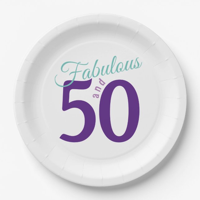 Assiettes En Carton Fabulous Purple Turquoise Simple moderne 50e anniv (Devant)
