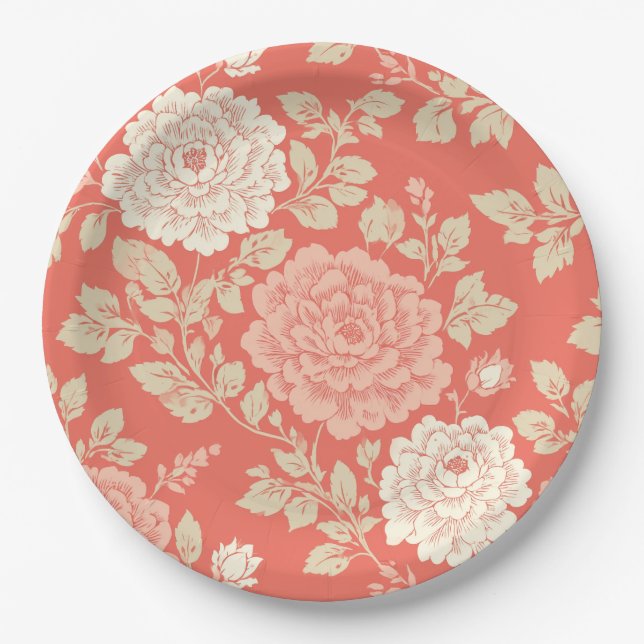 Assiettes En Carton Faded Red Block Print Floral (Devant)